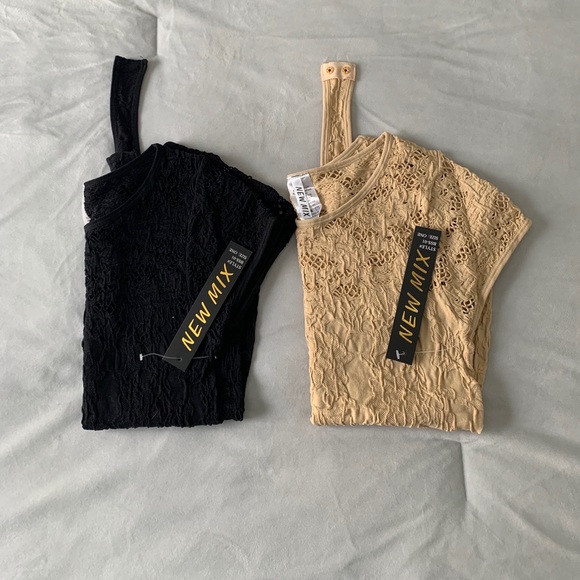 NWT 2 Lace New Mix Bodysuits — Black & Tan OS - Picture 1 of 4